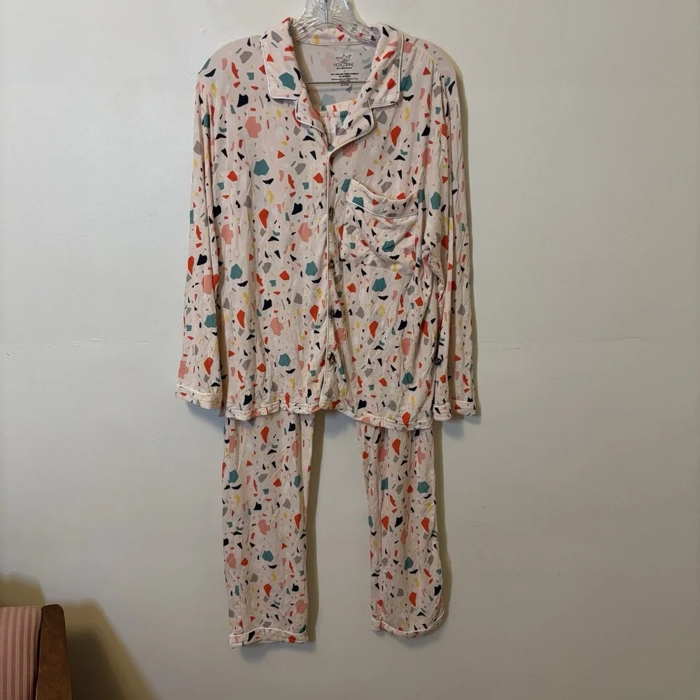 Peregrine Kids Bamboo Girls Pajama‎ Set Pink L Geometric PJs Soft Stretchy Girly